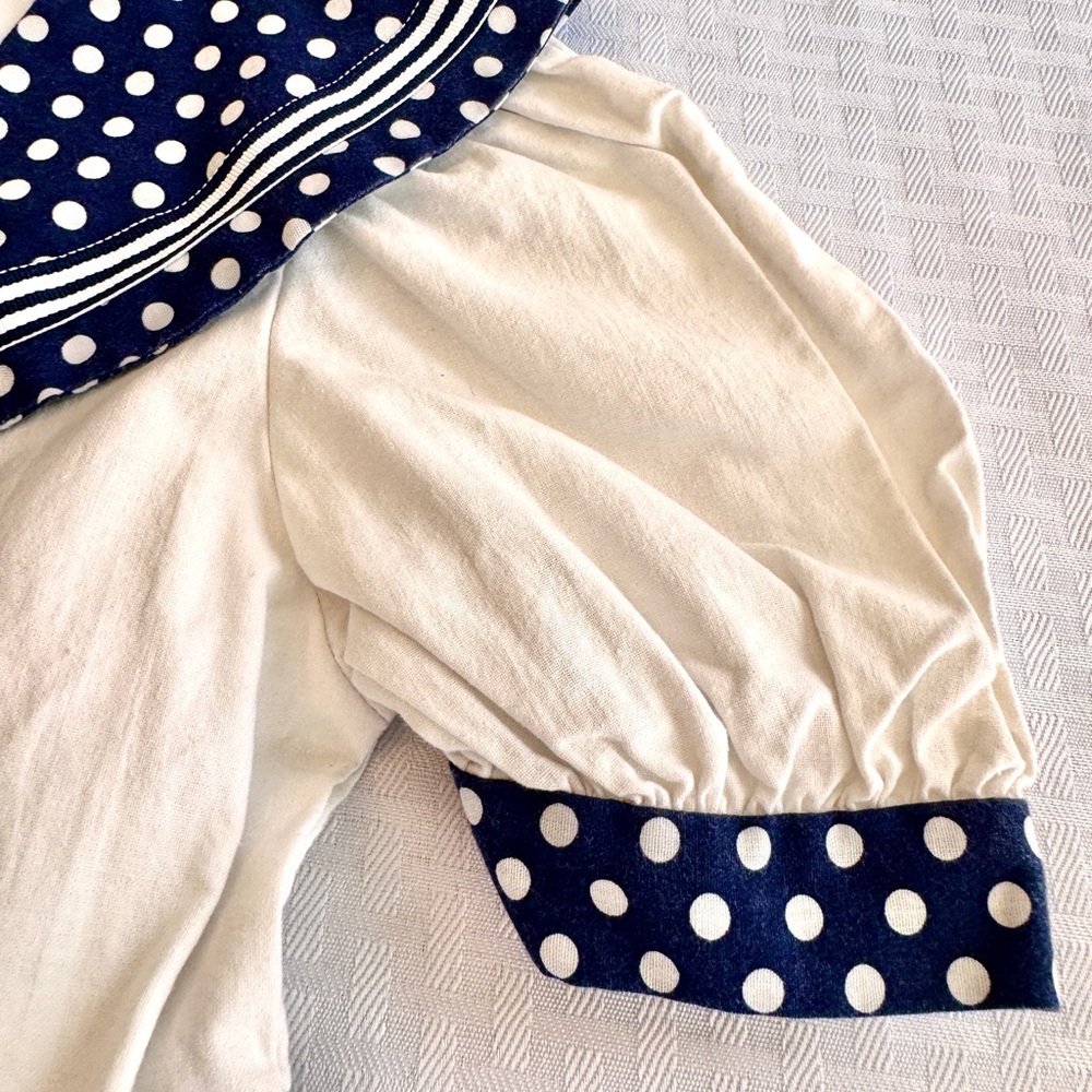 Allison Ann Vintage Sailor Dress Girls 6Y White‎ Navy Polka Dot Anchor Buttons - Picture 9 of 12